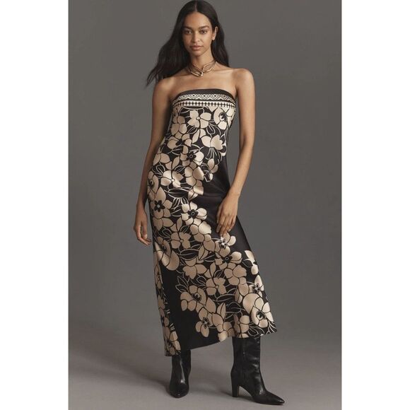 Anthropologie The Fleur Strapless Satin Maxi Slip Dress Anthropologie The Fleur Strapless Satin Maxi Slip Dress
